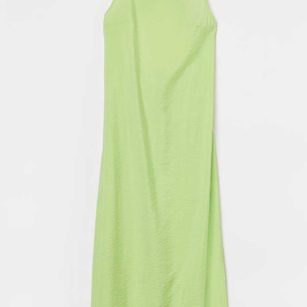 H&M Lime Green Crossed Back, Slit-detail Dress, Size M